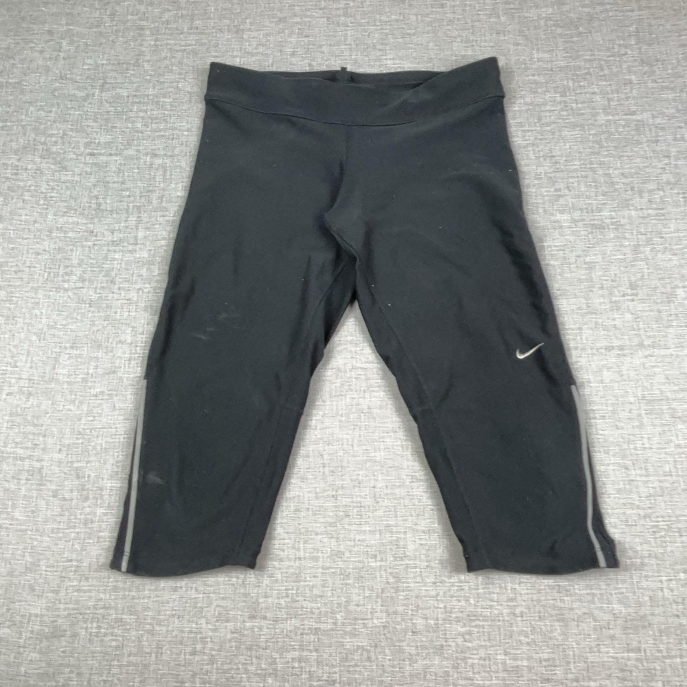 Nike Dri-FIT Leggings Womens M Black Capri Reflective Running Gym Pants Athletic